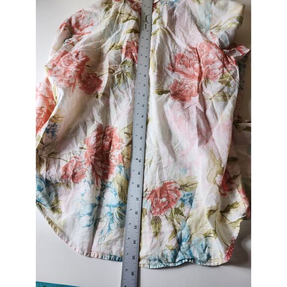 CHICO'S White Blue Pink Floral Lightweight Coastal Loose Top SZ 0 (US S) - Picture 7 of 9